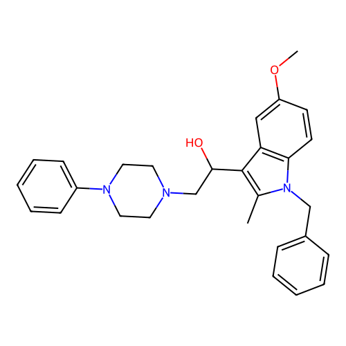 1-(1-benzyl-5-methoxy-2-methyl-1H-indol-3-yl)-2-(4-phenylpiperazin-1-yl)ethanol structure