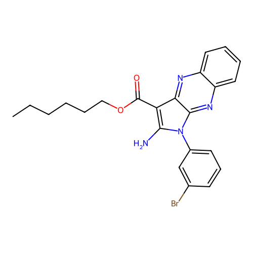 hexyl 2-amino-1-(3-bromophenyl)-1H-pyrrolo[2,3-b]quinoxaline-3-carboxylate structure