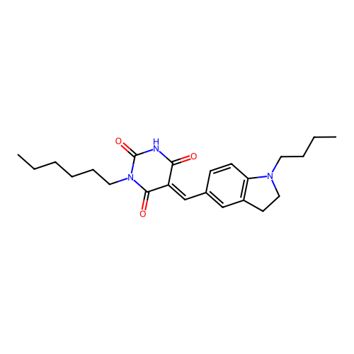 (E)-5-((1-butylindolin-5-yl)methylene)-1-hexylpyrimidine-2,4,6(1H,3H,5H)-trione structure