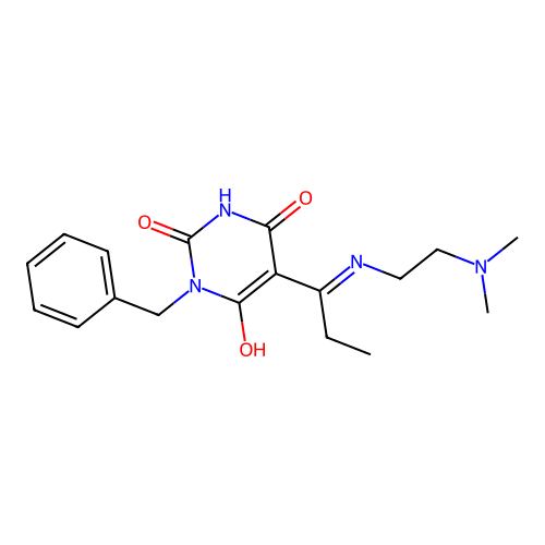 1-benzyl-5-[1-(2-dimethylaminoethylamino)propylidene]-1,3-diazinane-2,4,6-trione structure