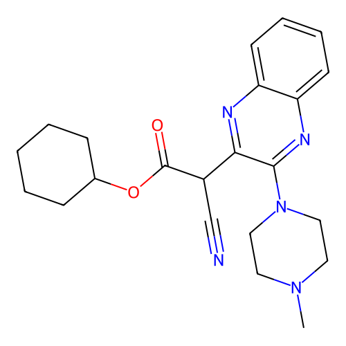 Cyclohexyl 2-cyano-2-[3-(4-methylpiperazin-1-yl)quinoxalin-2-yl]acetate structure