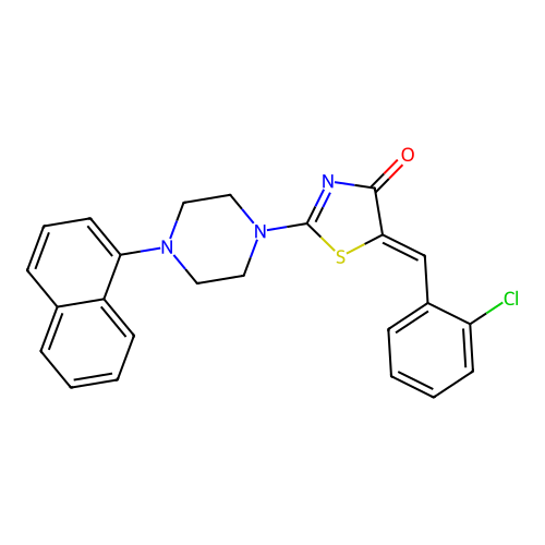(Z)-5-(2-chlorobenzylidene)-2-(4-(naphthalen-1-yl)piperazin-1-yl)thiazol-4(5H)-one structure