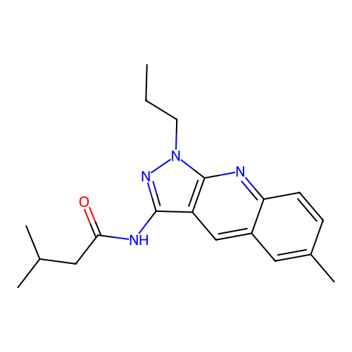 3-methyl-N-(6-methyl-1-propyl-1H-pyrazolo[3,4-b]quinolin-3-yl)butanamide structure
