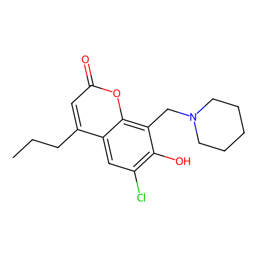 6-chloro-7-hydroxy-8-(piperidin-1-ylmethyl)-4-propyl-2H-chromen-2-one structure