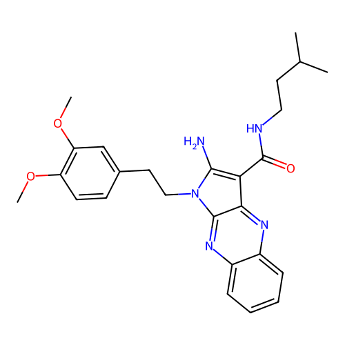 2-amino-1-(3,4-dimethoxyphenethyl)-N-isopentyl-1H-pyrrolo[2,3-b]quinoxaline-3-carboxamide structure