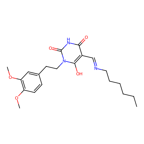 1-[2-(3,4-dimethoxyphenyl)ethyl]-5-[(hexylamino)methylidene]-1,3-diazinane-2,4,6-trione structure