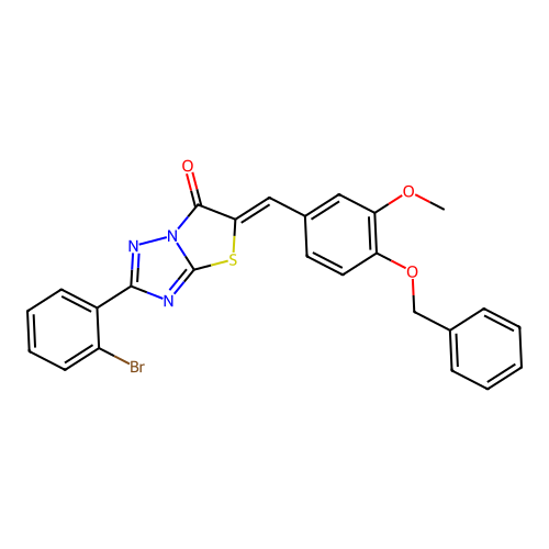 (5Z)-5-[4-(benzyloxy)-3-methoxybenzylidene]-2-(2-bromophenyl)[1,3]thiazolo[3,2-b][1,2,4]triazol-6(5H)-one structure