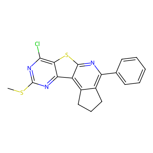 7-chloro-9-(methylsulfanyl)-4-phenyl-2,3-dihydro-1H-cyclopenta[4',5']pyrido[3',2':4,5]thieno[3,2-d]pyrimidine structure