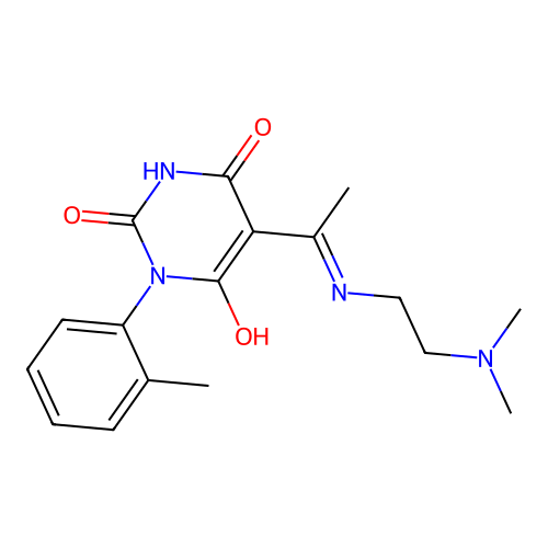 5-[1-(2-dimethylaminoethylamino)ethylidene]-1-(2-methylphenyl)-1,3-diazinane-2,4,6-trione structure