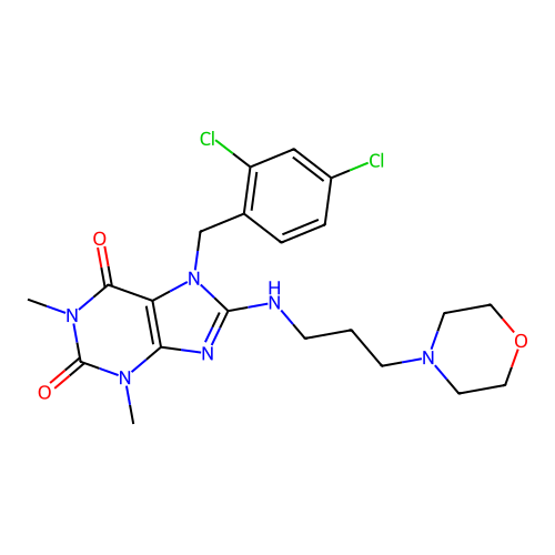 7-(2,4-dichlorobenzyl)-1,3-dimethyl-8-((3-morpholinopropyl)amino)-1H-purine-2,6(3H,7H)-dione structure