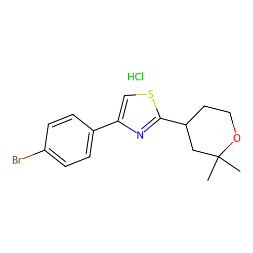4-(4-bromophenyl)-2-(2,2-dimethyltetrahydro-2H-pyran-4-yl)thiazole hydrochloride structure