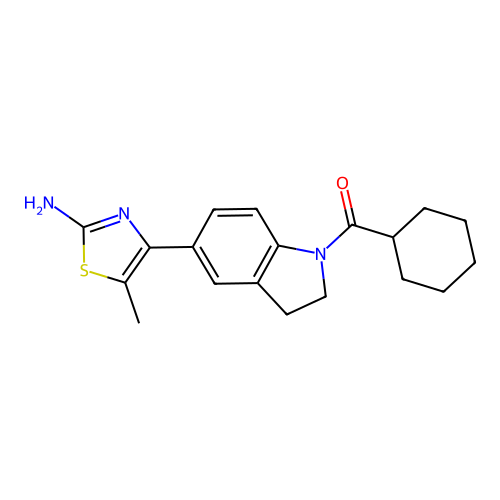 (5-(2-Amino-5-methylthiazol-4-yl)indolin-1-yl)(cyclohexyl)methanone structure
