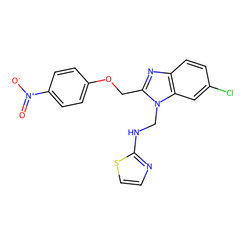 Benzimidazole, 6-chloro-2-((p-nitrophenoxy)methyl)-1-((2-thiazolylamino)methyl)- structure