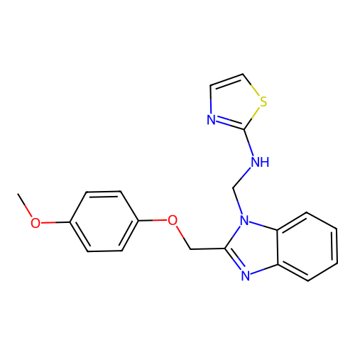 Benzimidazole, 2-((p-methoxyphenoxy)methyl)-1-((2-thiazolylamino)methyl)- structure