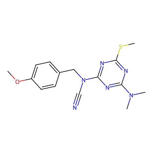 [4-(dimethylamino)-6-(methylsulfanyl)-1,3,5-triazin-2-yl](4-methoxybenzyl)cyanamide structure