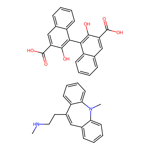 5H-Dibenz(b,f)azepine-10-ethanamine, N,5-dimethyl-, 2,2'-dihydroxy(1,1'-binaphthalene)-3,3'-dicarboxylate (1:1) structure