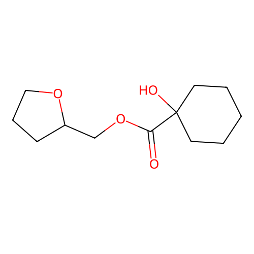 Tetrahydrofuran-2-ylmethyl 1-hydroxycyclohexanecarboxylate structure