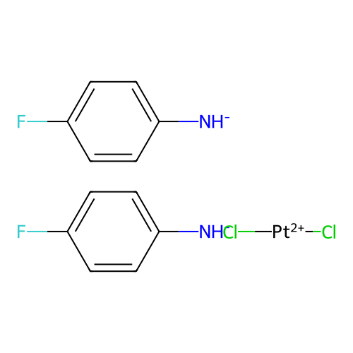 Dichloroplatinum(2+);bis((4-fluorophenyl)azanide) structure