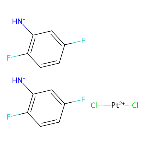 Dichloroplatinum(2+);bis((2,5-difluorophenyl)azanide) structure