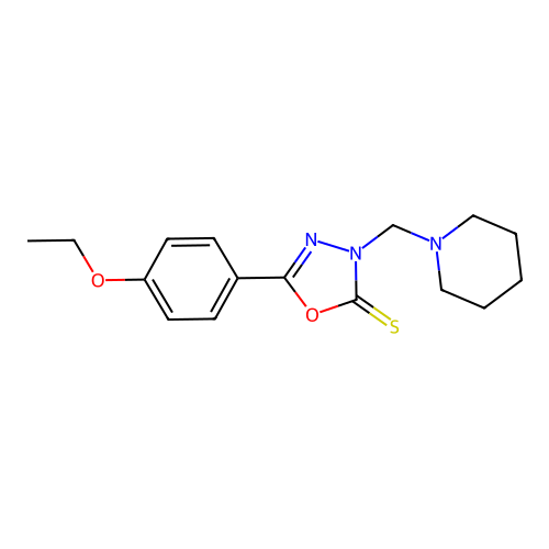 5-(4-ethoxyphenyl)-3-(piperidin-1-ylmethyl)-1,3,4-oxadiazole-2(3H)-thione structure