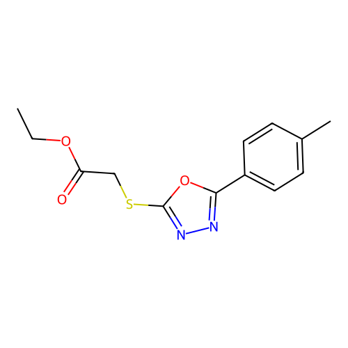 Ethyl 2-((5-(p-tolyl)-1,3,4-oxadiazol-2-yl)thio)acetate structure