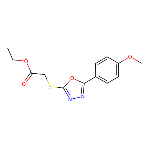 Ethyl 2-((5-(4-methoxyphenyl)-1,3,4-oxadiazol-2-yl)thio)acetate structure