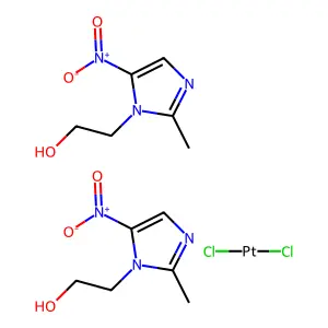 (SP-4-2)-Dichlorobis(2-methyl-5-nitro-1H-imidazole-1-ethanol-kappaN3)platinum structure
