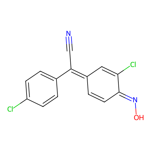 4-Chloro-A-(3-chloro-4-hydroxyiminocyclohexadien-1-ylidene)-phenylacetonitrile structure