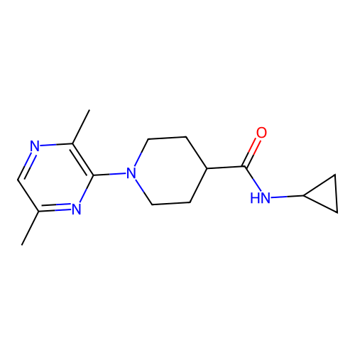N-cyclopropyl-1-(3,6-dimethylpyrazin-2-yl)piperidine-4-carboxamide structure