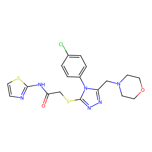 2-[[4-(4-chlorophenyl)-5-(morpholin-4-ylmethyl)-1,2,4-triazol-3-yl]sulfanyl]-N-(1,3-thiazol-2-yl)acetamide structure