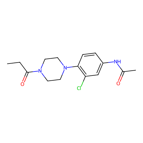 N-[3-chloro-4-(4-propanoylpiperazin-1-yl)phenyl]acetamide structure