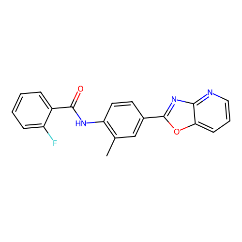 2-fluoro-N-[2-methyl-4-([1,3]oxazolo[4,5-b]pyridin-2-yl)phenyl]benzamide structure