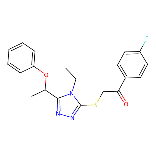 2-{[4-ethyl-5-(1-phenoxyethyl)-4H-1,2,4-triazol-3-yl]sulfanyl}-1-(4-fluorophenyl)ethanone structure