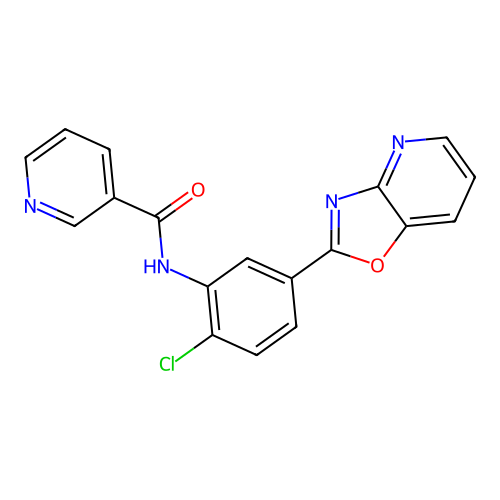 N-[2-chloro-5-([1,3]oxazolo[4,5-b]pyridin-2-yl)phenyl]pyridine-3-carboxamide structure
