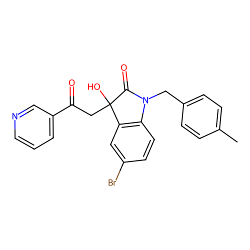 5-bromo-3-hydroxy-1-[(4-methylphenyl)methyl]-3-(2-oxo-2-pyridin-3-ylethyl)indol-2-one structure