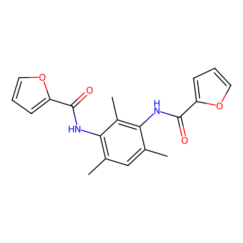N-[3-(furan-2-carbonylamino)-2,4,6-trimethylphenyl]furan-2-carboxamide structure