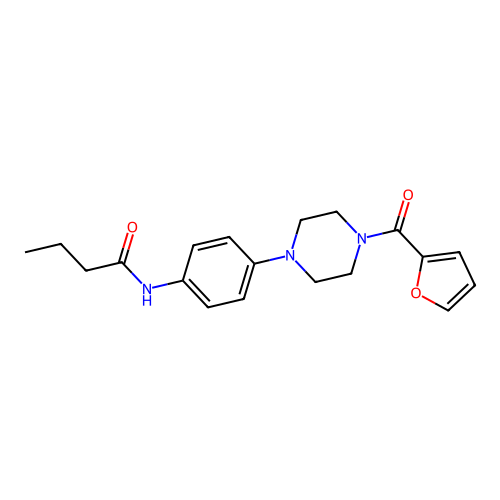 N-[4-[4-(furan-2-carbonyl)piperazin-1-yl]phenyl]butanamide structure