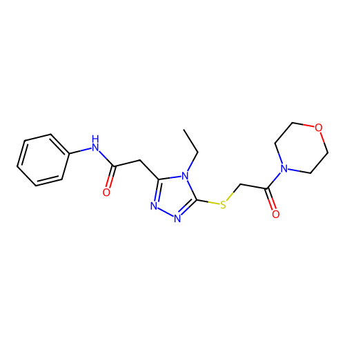 2-[4-ethyl-5-(2-morpholin-4-yl-2-oxoethyl)sulfanyl-1,2,4-triazol-3-yl]-N-phenylacetamide structure
