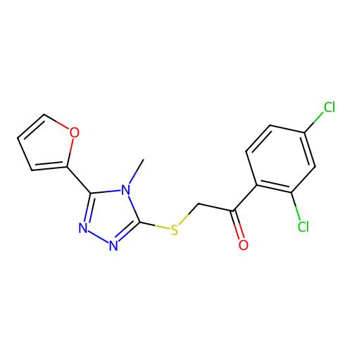 1-(2,4-dichlorophenyl)-2-[[5-(furan-2-yl)-4-methyl-1,2,4-triazol-3-yl]sulfanyl]ethanone structure