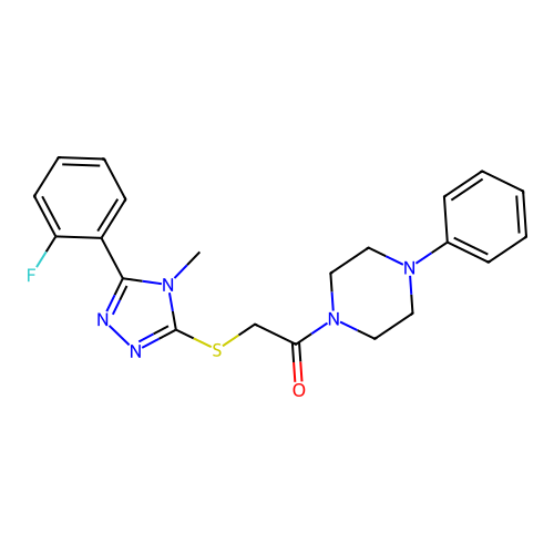 2-[[5-(2-fluorophenyl)-4-methyl-1,2,4-triazol-3-yl]sulfanyl]-1-(4-phenylpiperazin-1-yl)ethanone structure