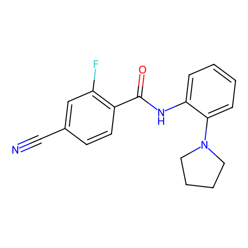 4-cyano-2-fluoro-N-(2-pyrrolidin-1-ylphenyl)benzamide structure