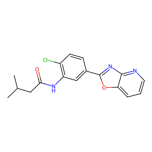 N-[2-chloro-5-([1,3]oxazolo[4,5-b]pyridin-2-yl)phenyl]-3-methylbutanamide structure