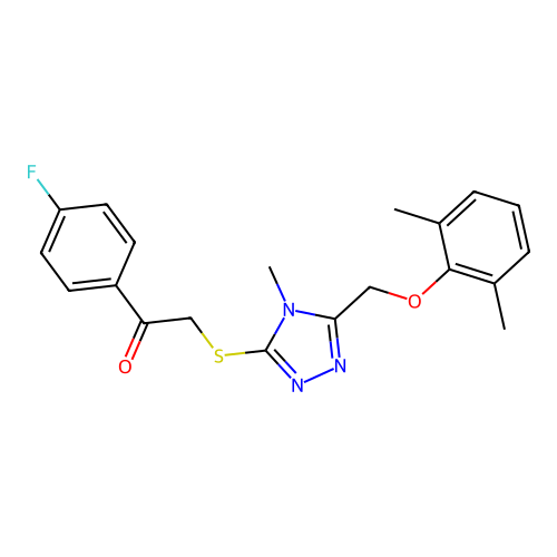 2-[[5-[(2,6-dimethylphenoxy)methyl]-4-methyl-1,2,4-triazol-3-yl]sulfanyl]-1-(4-fluorophenyl)ethanone structure