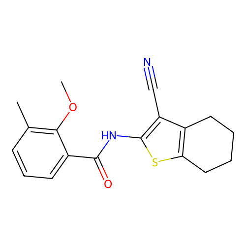 N-(3-cyano-4,5,6,7-tetrahydro-1-benzothiophen-2-yl)-2-methoxy-3-methylbenzamide structure
