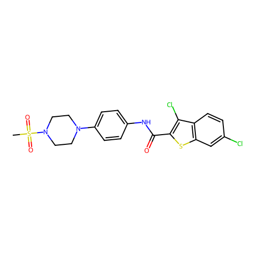 3,6-dichloro-N-[4-(4-methylsulfonylpiperazin-1-yl)phenyl]-1-benzothiophene-2-carboxamide structure