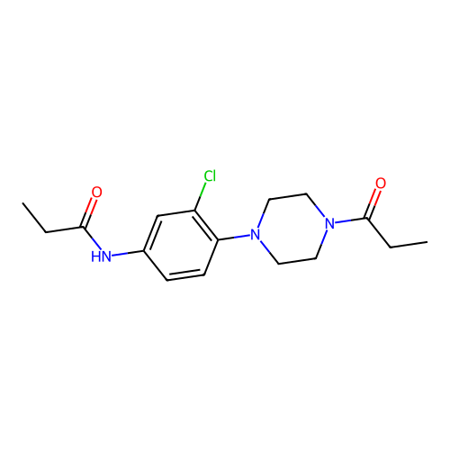 N-[3-chloro-4-(4-propanoylpiperazin-1-yl)phenyl]propanamide structure