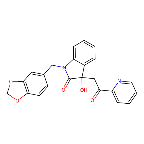 1-(1,3-benzodioxol-5-ylmethyl)-3-hydroxy-3-(2-oxo-2-pyridin-2-ylethyl)indol-2-one structure