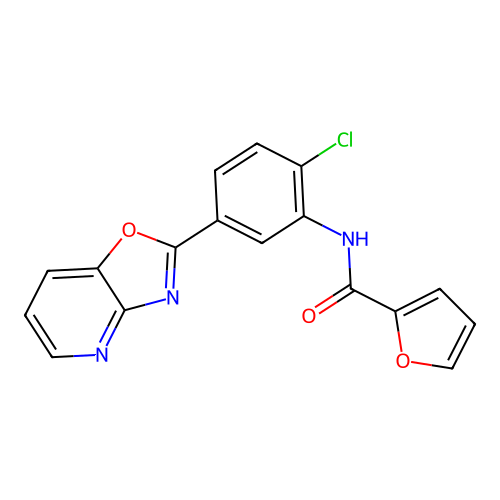 N-[2-chloro-5-([1,3]oxazolo[4,5-b]pyridin-2-yl)phenyl]furan-2-carboxamide structure