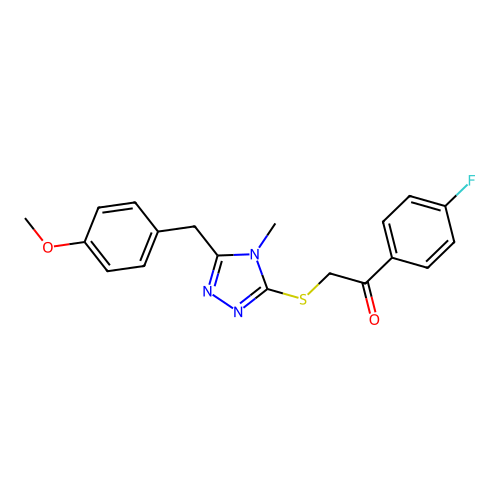 1-(4-fluorophenyl)-2-[[5-[(4-methoxyphenyl)methyl]-4-methyl-1,2,4-triazol-3-yl]sulfanyl]ethanone structure