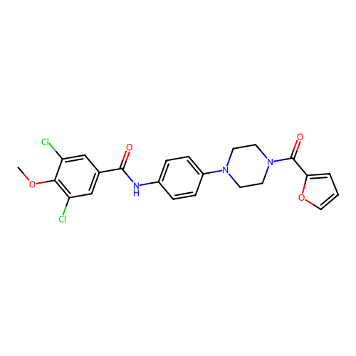 3,5-dichloro-N-[4-[4-(furan-2-carbonyl)piperazin-1-yl]phenyl]-4-methoxybenzamide structure